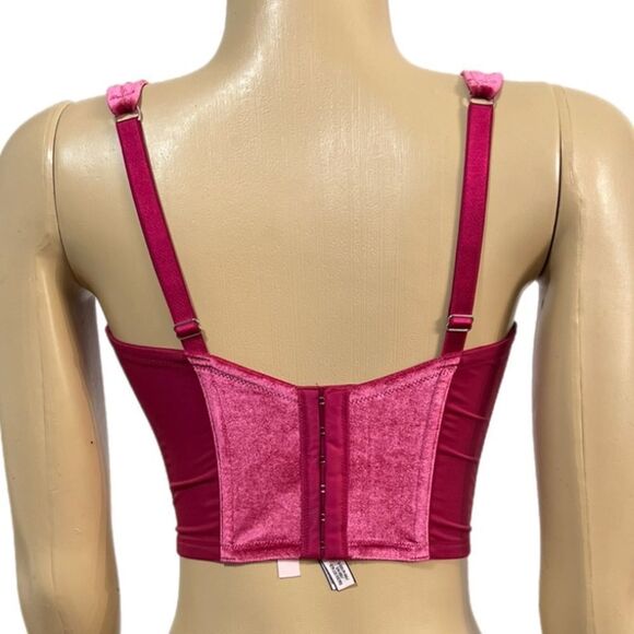 Victorias Secret Dream Angels Unlined Lace-up Velvet Corset Top Bra Pink Xlarge - Picture 5 of 8